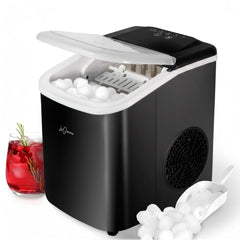 Stainless Steel/Black Ice Maker Machine - Fast Ice, Dual Size Self Cleaning Portable Ice Maker