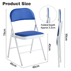 Set of 2 Folding Chairs, Faux Leather Foldable Chairs with Metal Frame and Padded Seat, Easy to Fold and Store for Home, Office, Dining and Reception