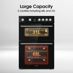 Hisense HDE3211BBUK 60Cm Electric Cooker with Ceramic Hob-Black , a Rated Double Oven