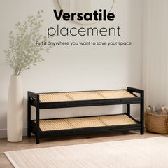KEPLIN 2/3/4-Tier Bamboo and Rattan Shoe Rack Organizer – Durable, Easy Assembly – Compact Design for Entryway, Closet, or Hallway – Stylish and Functional Storage – Black and Natural