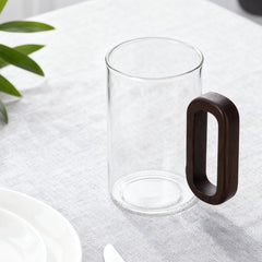4pcs 360Ml Wooden-Handled High Borosilicate Glass Cup, Transparent And Heat-Resistant, Suitable for Home Use, Vintage Wooden Handle Tea/Coffee Cup Set, Breakfast Milk Cup, Juice/Drink Cup