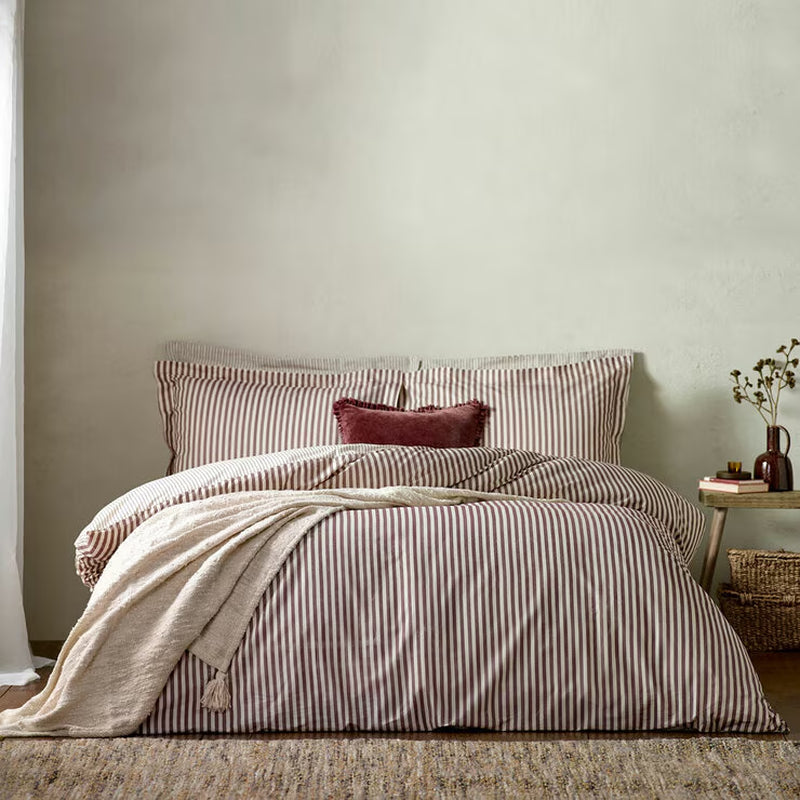 Yard Hebden 100% Cotton Burgundy Stripe Duvet Cover Set in 4 Sizes