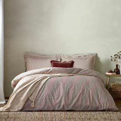 Yard Hebden 100% Cotton Burgundy Stripe Duvet Cover Set in 4 Sizes