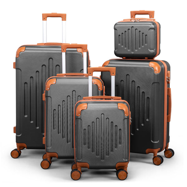4/5pcs Hard Shell Luggage Set, Expandable & Lightweight Hardside Suitcase With 360° Spinner Wheels (12, 16, 20, 24, 28 Inch) - Stylish White Paired With Brown Luggage