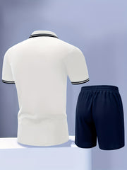 Men'S Polo Shirt Fashion Casual Set Pique Mesh Letter Pattern Top And Bottom