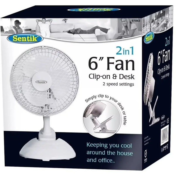 6 Inch Clip on Fan - 2 in 1 design with 2 Speeds, Mains Powered, Silent Desktop Fan with Strong Airflow - Mini Plug in Silent Desk Fan, Ideal Electric Air Circulator for Bed, Cot & Desk top