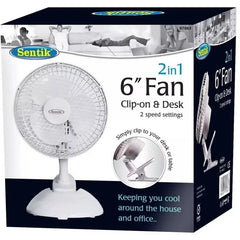 6 Inch Clip on Fan - 2 in 1 design with 2 Speeds, Mains Powered, Silent Desktop Fan with Strong Airflow - Mini Plug in Silent Desk Fan, Ideal Electric Air Circulator for Bed, Cot & Desk top