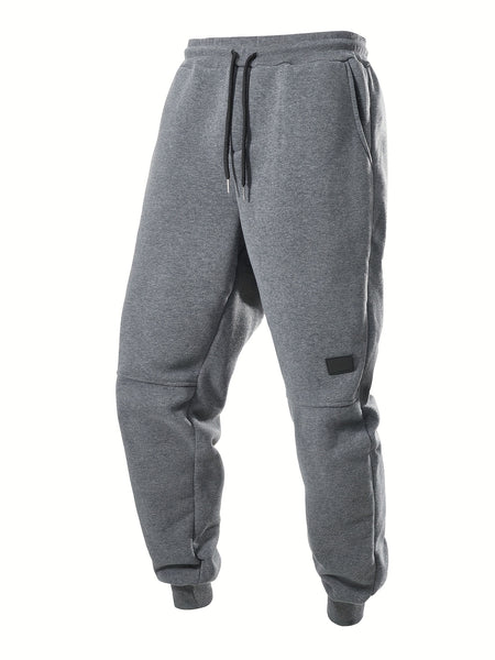 5pcs Men's Fleece Lined Solid Jogger Sweatpants With Drawstring, Casual Warm Sporty Trousers As Gift