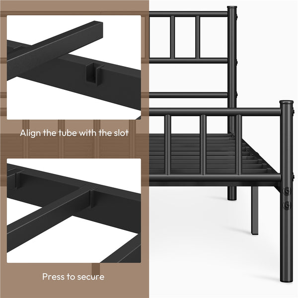 Costoffs Metal Bed Frame, Single/Double Size Bed Platform with Slatted Headboard and Footboard, Solid Slat Support, Large Storage Space, Easy Assembly Bed, Modern Mattress Foundation, Black/White/Pink/Silver