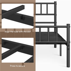 Costoffs Metal Bed Frame, Single/Double Size Bed Platform with Slatted Headboard and Footboard, Solid Slat Support, Large Storage Space, Easy Assembly Bed, Modern Mattress Foundation, Black/White/Pink/Silver