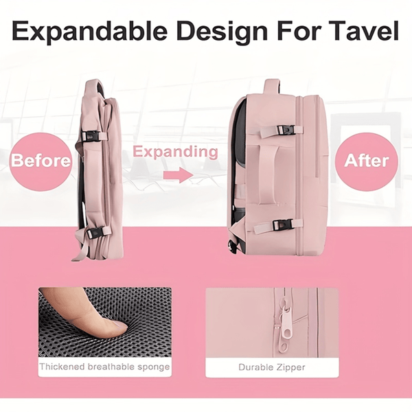 Easyjet Cabin Bag 45x36x20 Underseat, Large Capacity Travel Backpack for Women, Airline Approved Carry On Luggage Rucksack, Multifunctional Laptop Backpack with Shoe Pouch for Business, School, and Daily Commute, Pink