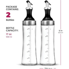 High-Quality Glass Oil And Vinegar Pourer, Featuring a Large Opening for Easy Refilling And Cleaning, Contemporary Design for Olive Oil, Transparent Glass Bottle, Spouts for Pouring, 18-Ounce Cruet Set (Includes 2pcs)