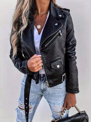 2025 New Cool Biker Style Women's Short Zip Faux PU Leather Jacket - Spring Autumn Sizes S-XL