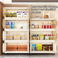 Large-Capacity Foldable with Magnetic Double Doors & Wheels - Heavy-Duty Plastic Suitable for Clothes, Bedcovers, Blankets - Space-Saving Sturdy Shelving Unit for Home, Office, Bathroom - Ideal Holiday Gift