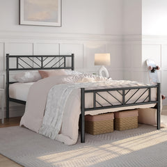 Chic Arrow-Patterned Metal Bed Frame with Under-Bed Storage - Easy Assembly, No Box Spring Needed - Black | Sizes: 91.44cm Single, 4ft6 Double, 152.4cm King, Slatted Bed Platform, Headboard, Oyajia