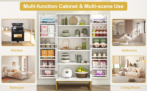 129.54cm Kitchen Cupboard Pantry with Doors And Adjustable Shelves, White Storage Cupboard, Freestanding Storage Cabinet for Kitchen, Living Room And Dining Room Kitchen Organizers And Storage