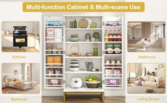 129.54cm Kitchen Cupboard Pantry with Doors And Adjustable Shelves, White Storage Cupboard, Freestanding Storage Cabinet for Kitchen, Living Room And Dining Room Kitchen Organizers And Storage