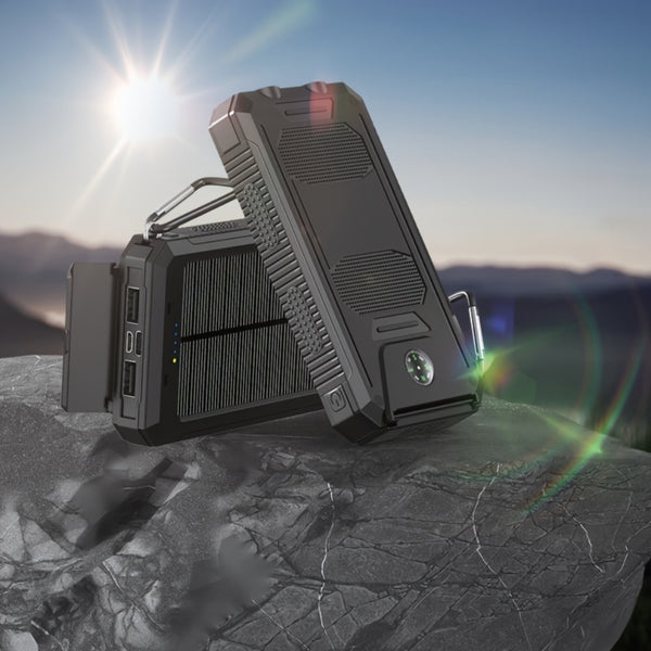 2pcs 20000mAh Portable Solar Power Bank, Portable Solar Mobile Phone Charger, Camping External Battery Charger for Mobile Phones, 2 USB/ LED Flashlights with Compass for Outdoor Activities