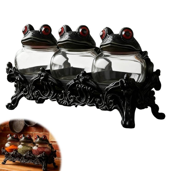 3pcs Witch Frog-Shaped Spice Jars, with Frog Lids, Are Kitchen Storage Containers in A Retro Style. They Can Be Used to Store Spices, Herbs And Salt. They Are Unique Home Decorations And Storage Jars. for Halloween
