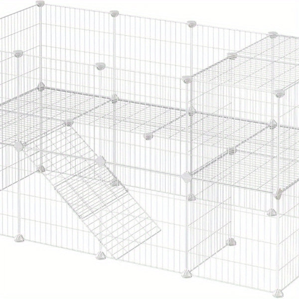 Two-Story Metal Pet Playpen with 36 Grid Panels, Cage for Small Animals Like Guinea Pigs, Hamsters, And Rabbits, Includes a Mallet, Suitable for Indoor Use, Dimensions 143 X 73 X 71 Cm