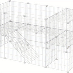 Two-Story Metal Pet Playpen with 36 Grid Panels, Cage for Small Animals Like Guinea Pigs, Hamsters, And Rabbits, Includes a Mallet, Suitable for Indoor Use, Dimensions 143 X 73 X 71 Cm