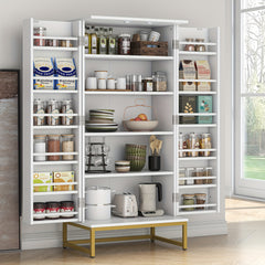 129.54cm Kitchen Cupboard Pantry with Doors And Adjustable Shelves, White Storage Cupboard, Freestanding Storage Cabinet for Kitchen, Living Room And Dining Room Kitchen Organizers And Storage
