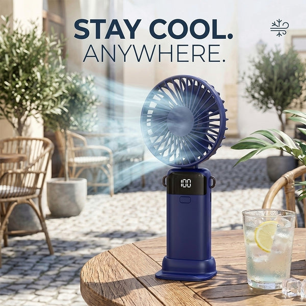 1 Foldable 3-in-1 Handheld Fan with LED Digital Display and 5 Adjustable Wind Speeds, Portable USB Rechargeable Fan with 90° Angle Adjustment and Whisper-Quiet Operation for Outdoor Travel Office and Daily Use