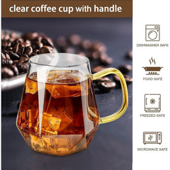 10 Oz Clear Glass Espresso Cups Set of 2/4 Coffee Cups with Handle Crystal Coffee Mug Borosilicate Heat Resistant for Liquor Tea Beverages Milk Latte Cappuccino