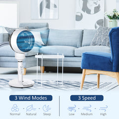 9'' Air Circulator Fan 3 Speed 3 Mode, 70 Oscillation 90 Vertical Tilt, Height Adjustable, Remote Controller, for Living Room, Bedroom, Office, Black and White