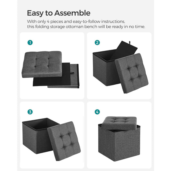 Storage Stool Padded Foldable Bench, Chest with Lid, 40L Capacity, Holds Up to 300kg, for Bedroom, Hallway, Living Room