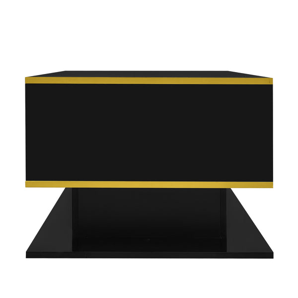 Modern LED coffee table, 100cm high gloss white coffee table, with 3 drawers and RGB light strips, adjustable color/brightness, gold edge, PB board material, suitable for living room, bedroom, lounge, studio - with a load-bearing capacity of 50kg and spac