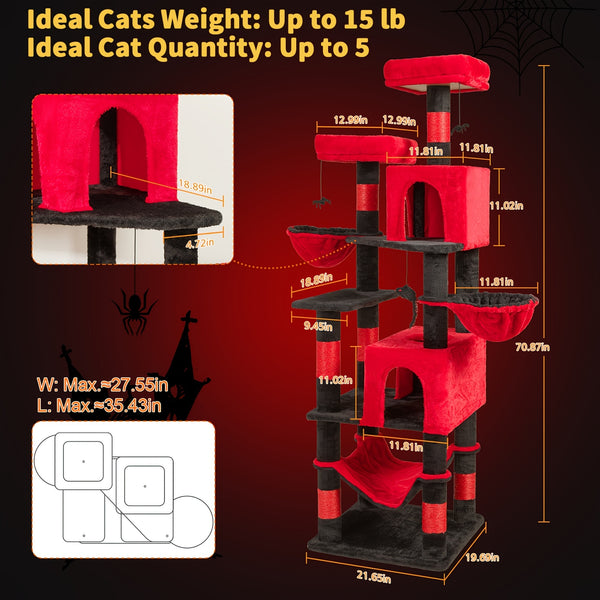 AMHANCIBLE 180cm Tall Cat Tree, Multi-Functional Cat Tower With Perches, Condos & Sisal Poles, Sturdy Wooden Cat Playground For Multi-Cat Households, Easy To Assemble