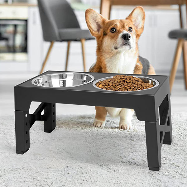 Upgraded Raised Dog Bowl with Stand, Elevated Dog Bowl with 2Large Durable Bowls, 5 Height Adjustable Dog Food Stand for Small Medium Large Sized Dog, 43x23x31cm Black