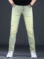 Men'S Jeans, Elastic, Easy, Denim Trousers, Slimming, Slim Fit, Green Men'S Clothing, Multi-Process Men'S Pants, Suitable for All Seasons