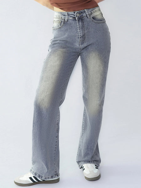 【Tall】KatchMe Women's Wide Leg Jeans - Mid Rise Relaxed Fit Denim Pants, Soft Stretch Comfortable Trousers for Fall & Winter, Streetwear Casual Bottoms