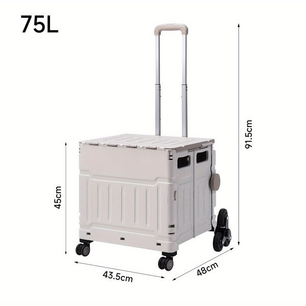 75L White and Gray Large Capacity Plastic Shopping Cart, Miscellaneous Storage and Handling Cart, Multi Functional Seat Trolley with Wheels and Adjustable Function