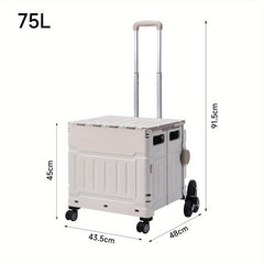 75L White and Gray Large Capacity Plastic Shopping Cart, Miscellaneous Storage and Handling Cart, Multi Functional Seat Trolley with Wheels and Adjustable Function