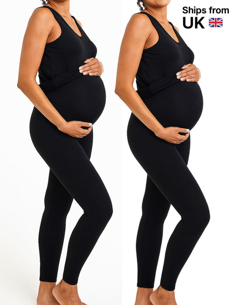 2pcs Women'S Cotton Maternity Leggings Over Bump | High Waist Pregnancy Yoga Pants | Super Soft & Stretchy Buttery Feel | Ankle Length Support Trousers for Expecting Mothers | UK Sizes 8-22 | Plus Size Comfortable Everyday Wear