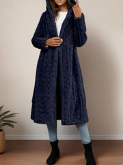 Fashionable Long Hooded Solid Color Cardigan Coat, Autumn/Winter Thickened Plush Outerwear, Warm, Versatile, and Suitable for Commuting