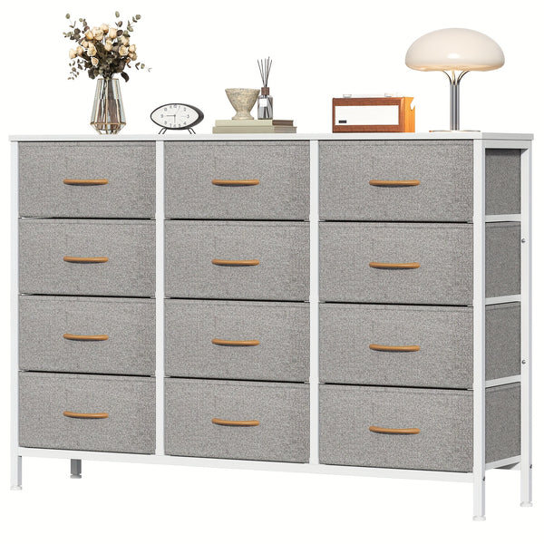 12 Canvas Chest Of Drawers Narrow Fabric Cabinet, Space-Saving Storage Organizer For Bedroom Living Room Office Sturdy Frame Chest Of Drawers