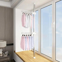 4-Tier Standing Clothes Laundry Drying Rack Coat Hanger Organizer Floor to Ceiling Adjustable Metal Corner Tension Pole