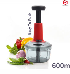 SUL Manual Food Chopper, Hand Pull/Push Chopper with Removable Blades and Non-Slip Base Food Chopper for Kitchen to Chop Fruits,Vegetables, Salad (Push Chopper (Red) 600ml)