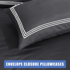 My Home Store Polycotton Bratta Duvet Cover Set - Our 3pc Soft stitch Embroidered button closure Quilt cover with matching Embroidered envelop closure Pillowcases | Breathable & Lightweight Duvet cover set