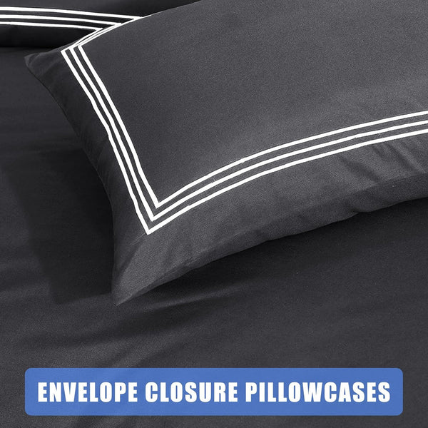 My Home Store Polycotton Bratta Duvet Cover Set - Our 3pc Soft stitch Embroidered button closure Quilt cover with matching Embroidered envelop closure Pillowcases | Breathable & Lightweight Duvet cover set