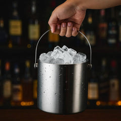 Double-Walled Stainless Steel Ice Bucket with Handle Keeps Cocktails, Beer, Wine Champagne Cold Longer Perfect for Home, Bars, Parties Outdoor Events