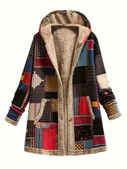 Women'S Coat, Ladies' Plush Printed Hooded Sweatshirt Jacket, Women'S Casual Jacket