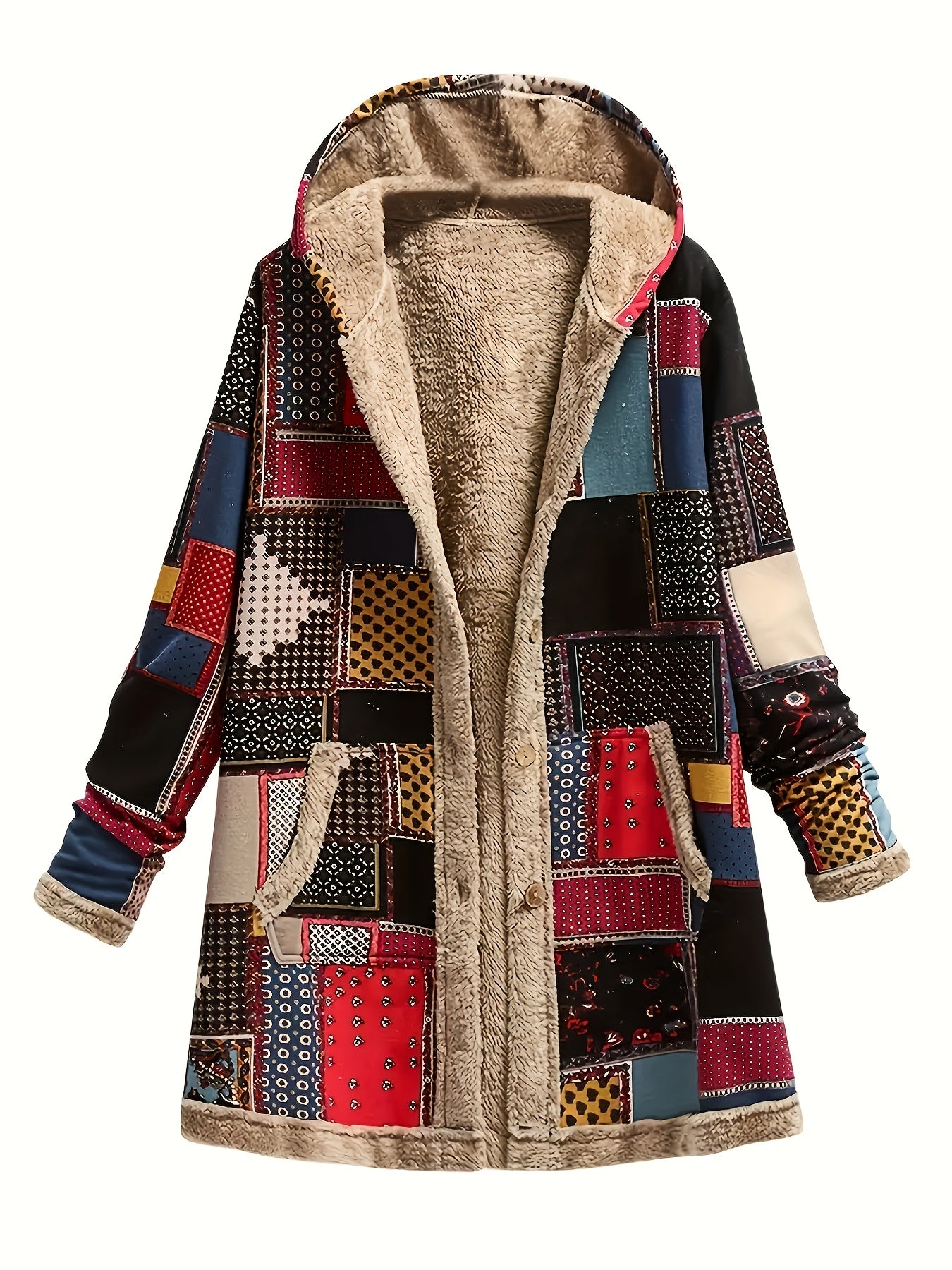 Women'S Coat, Ladies' Plush Printed Hooded Sweatshirt Jacket, Women'S Casual Jacket