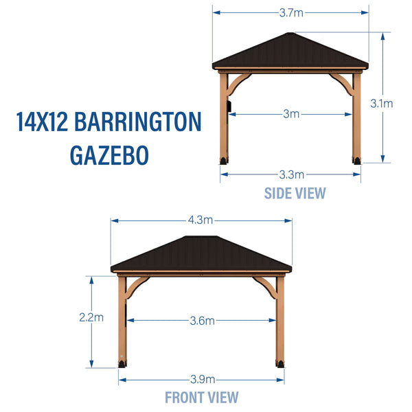 Backyard Discovery Barrington 14Ft X 12Ft (4.3 X 3.7M) Wooden Gazebo with Peaked Galvanised Steel Roof