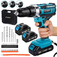 Cordless Combi Hammer Impact Drill Driver Electric Screwdriver & 2 Battery Electric Screwdriver Set 25+3 Clutch, Handheld Cordless Hammer Drill, 29 PCS Drill Bits, LED Light for Home and Garden DIY Project