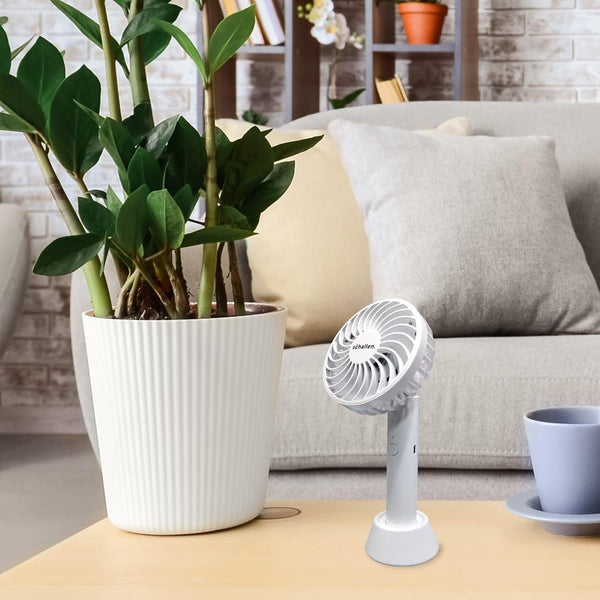 Schallen White Small Powerful Hand Held Travel Fan Mini Portable Handheld Fan USB Rechargeable Battery Powered Electric Travel Cooling Fan Lightweight Personal Pocket Fan with 3 Speed Settings Quiet Operation 1200mAh Long Battery Life Summer Cooling Fan f